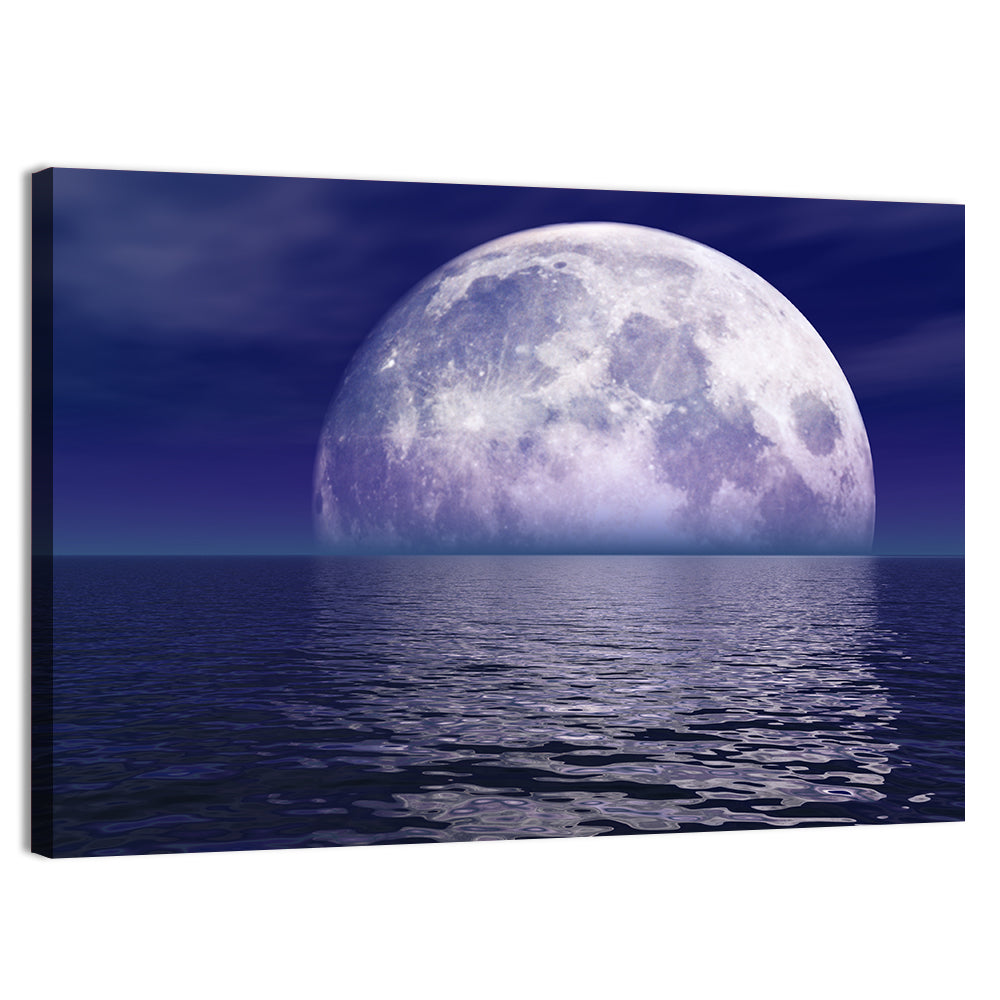 Full Moon Touching Water Wall Art, canvas print, landscape