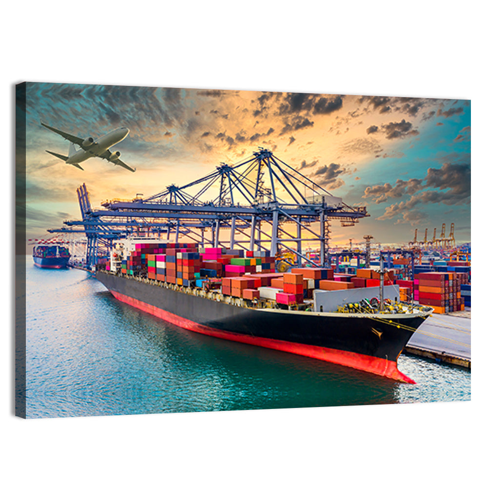 Container Ship in Harbor Wall Art