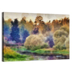Misty Forest River Watercolor Wall Art