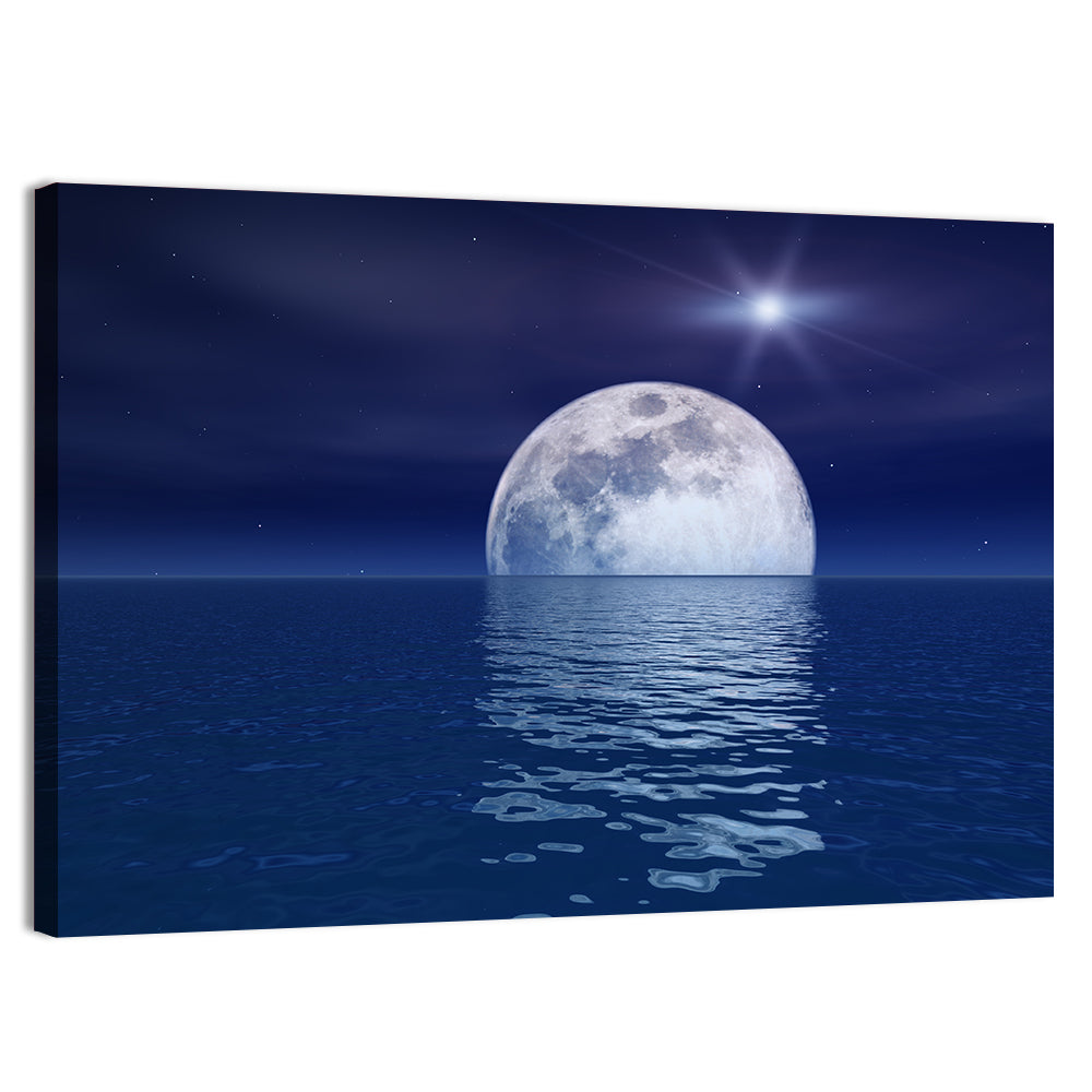 Quasar Star Over Moonlit Sea Wall Art, canvas print, landscape