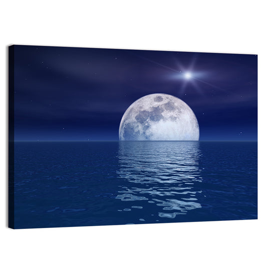 Quasar Star & Moon Over Sea Wall Art