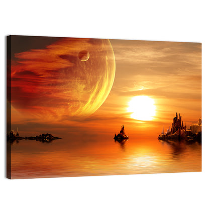 Fantasy Alien Planet Sunset Wall Art