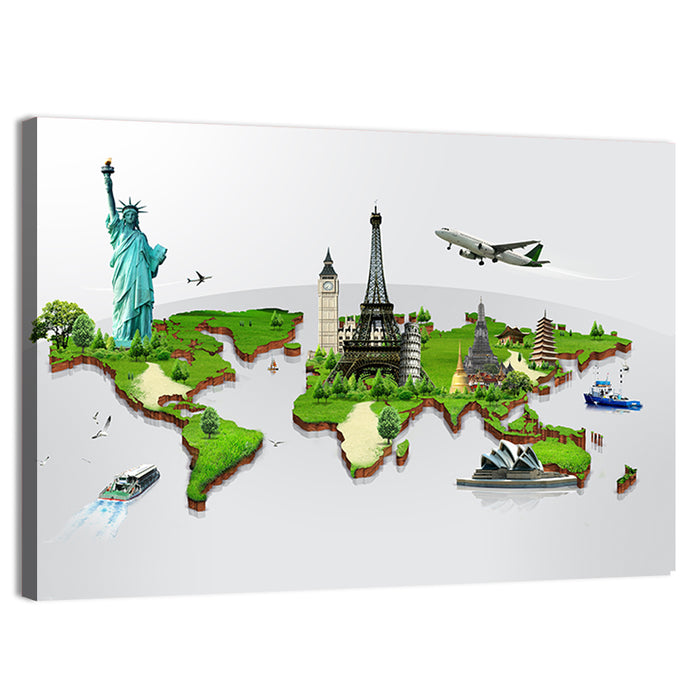 3d World Monuments Map Wall Art as a canvas print