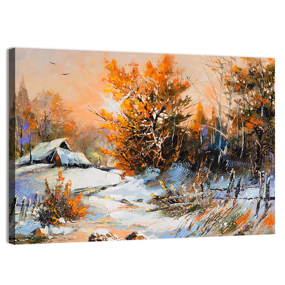 Winter Cottage Landscape Wall Art, canvas print, landscape