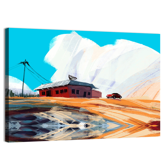 Red House in Desert Wall Art as a canvas print