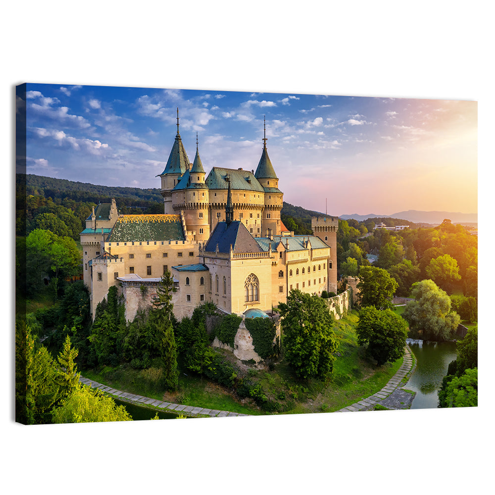 Bojnice Castle at Sunset Wall Art, canvas print, landscape