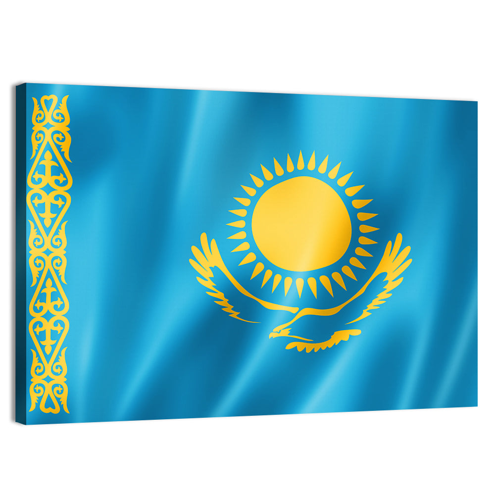 Kazakh Flag with Sun and Eagle Wall Art, canvas print, landscape
