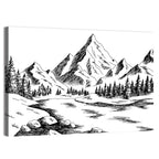 Monochrome Mountain Lake Sketch Wall Art