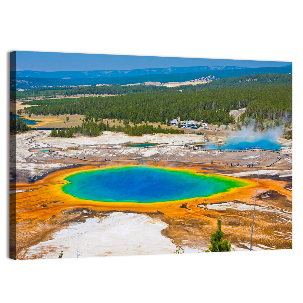Grand Prismatic Spring Aerial View Wall Art, canvas print, landscape