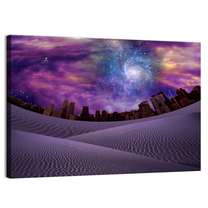 Cosmic Desert City Illustration Wall Art as a canvas print