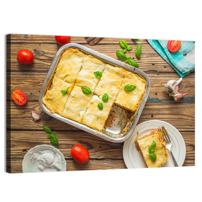 Rustic Homemade Lasagna Wall Art as a canvas print