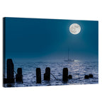 Moonlit Sailboat with Wooden Pylons Wall Art