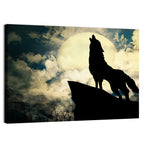 Howling Wolf Silhouette Against Full Moon Wall Art