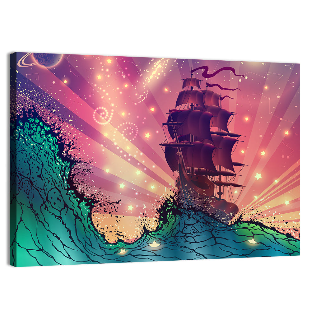 Tall Ship on Cosmic Waves Wall Art
