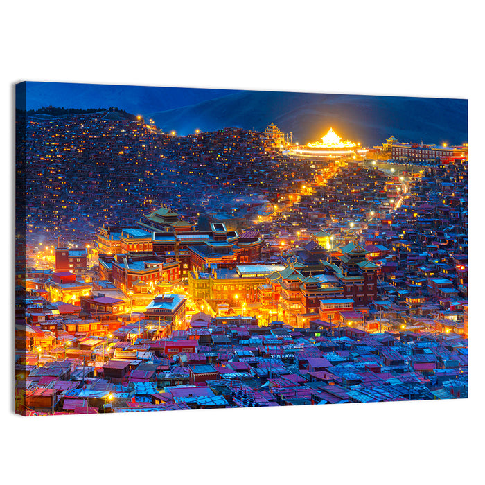 Larung Gar Monastery at Night Wall Art as a canvas print