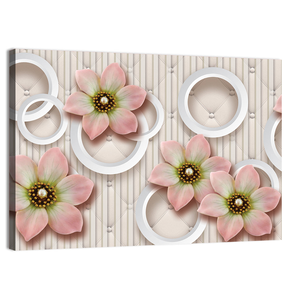 3d Pink Floral Circles Wall Art, canvas print, landscape