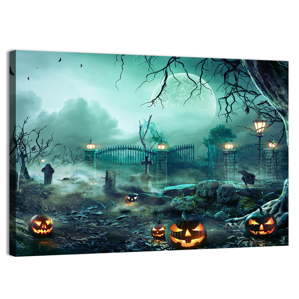 Jack O` Lanterns In Graveyard Wall Art