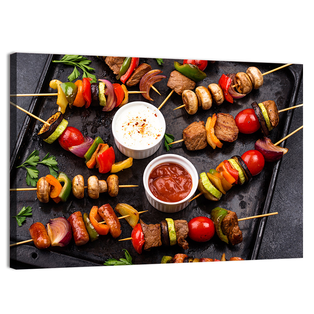 Grilled Meat and Vegetable Kebabs Wall Art