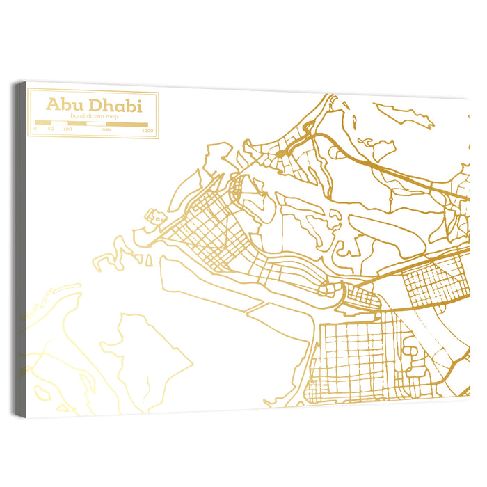 Abu Dhabi Gold Line Map Wall Art as a canvas print