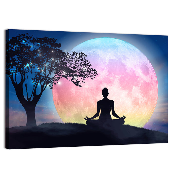 Lotus Pose Moon Silhouette Wall Art as a canvas print
