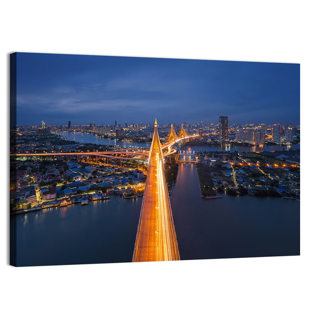 Bhumibol Bridge Over Chao Phraya Wall Art, canvas print, landscape