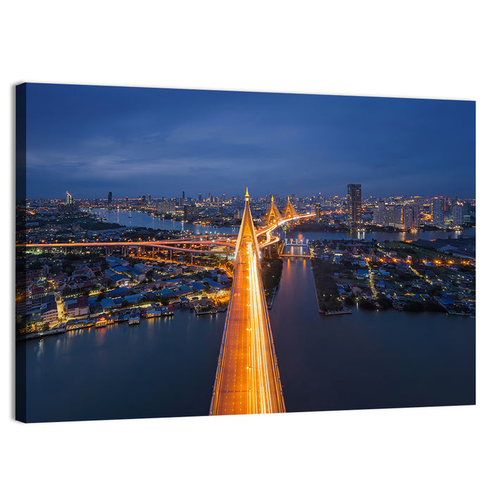 Bhumibol Bridge Over Chao Phraya Wall Art as a canvas print
