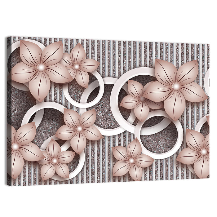 3d Floral Rings in Pink and Gray Wall Art as a canvas print