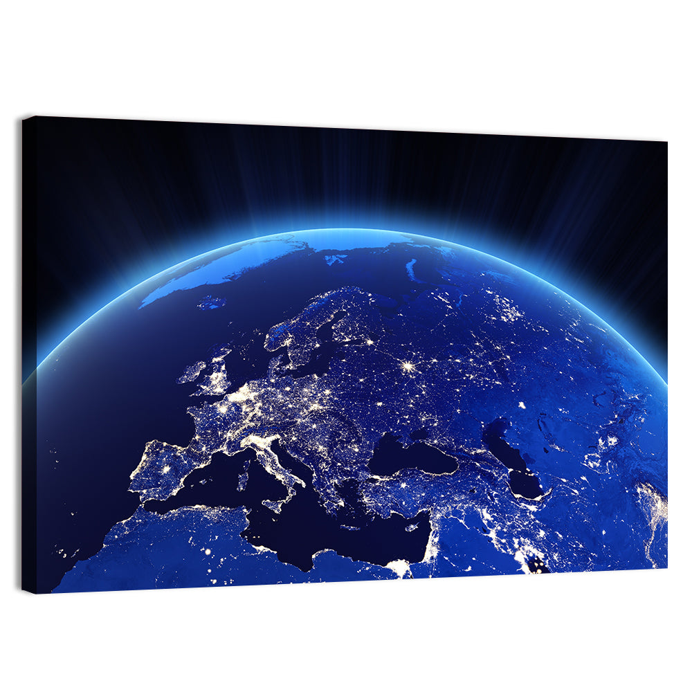 Europe Night Lights from Orbit Wall Art, canvas print, landscape