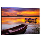 Boat Near Fishing Net at Sunset Wall Art