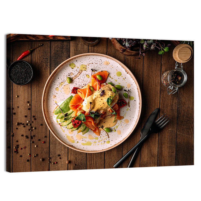 Bruschetta Salmon and Avocado Breakfast Wall Art as a canvas print