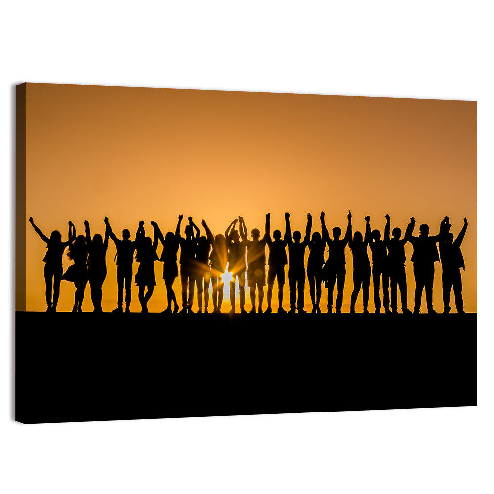 Children Silhouette Against Sunset Wall Art