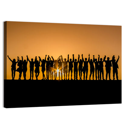 Children Silhouette Against Sunset Wall Art