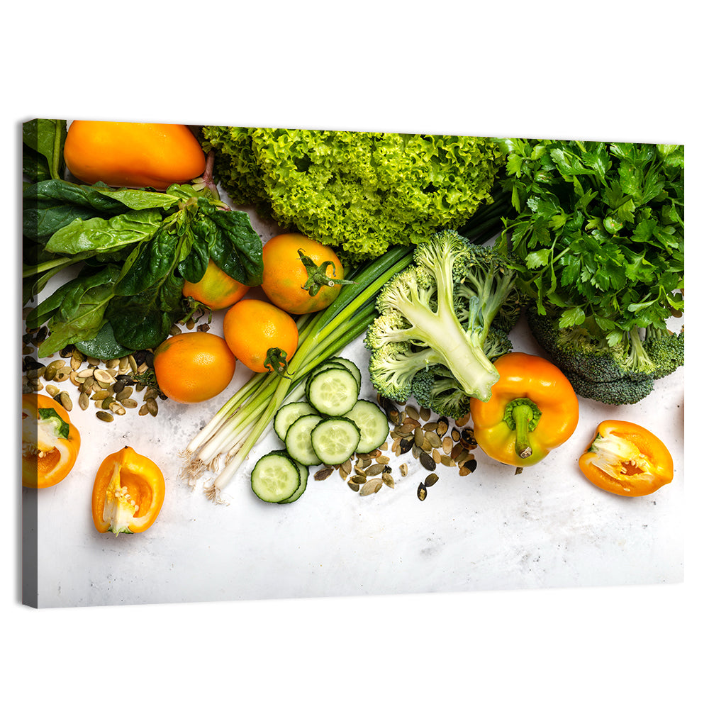 Fresh Vegetable Flat Lay Wall Art, canvas print, landscape