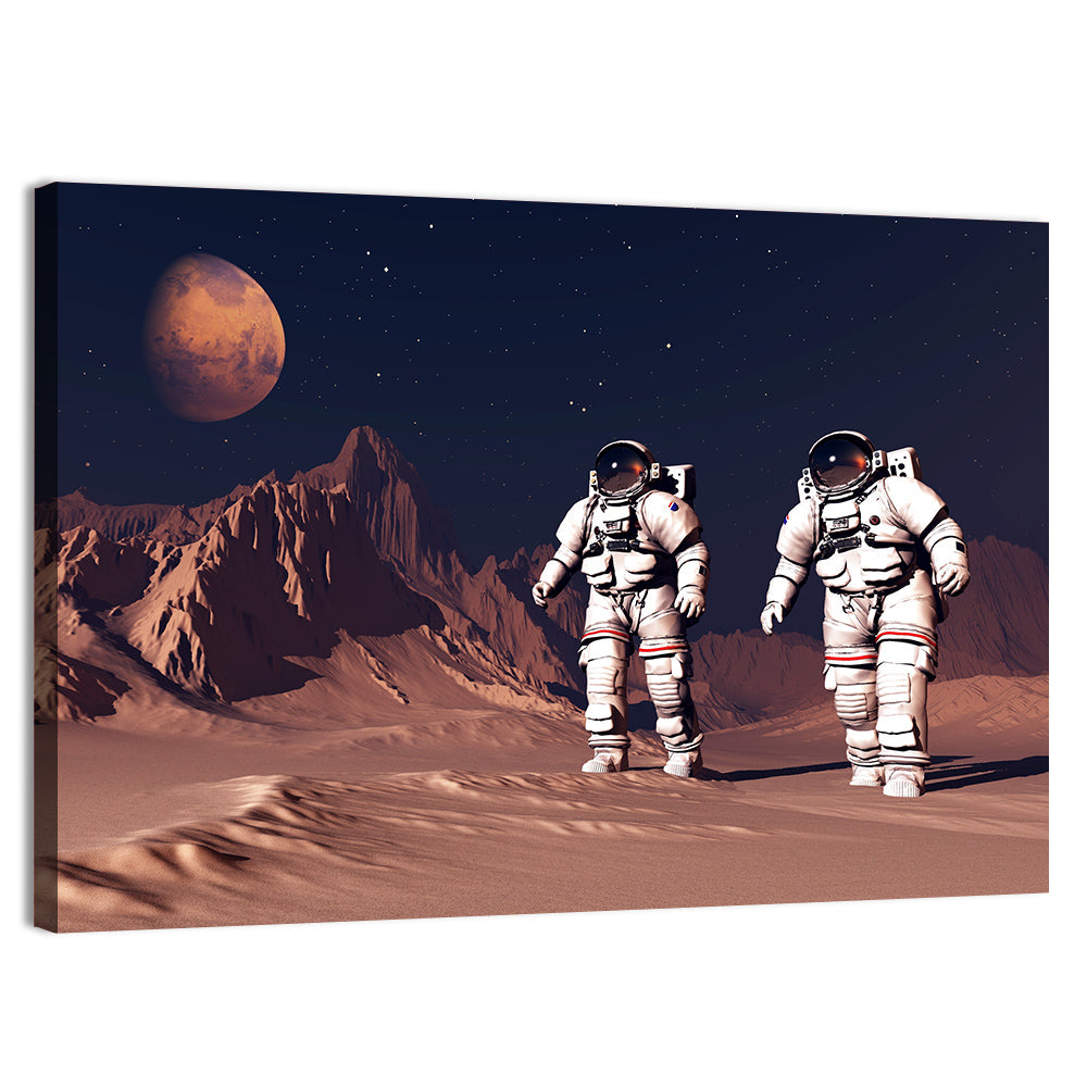 Two Astronauts on Desert Planet Wall Art, canvas print, landscape