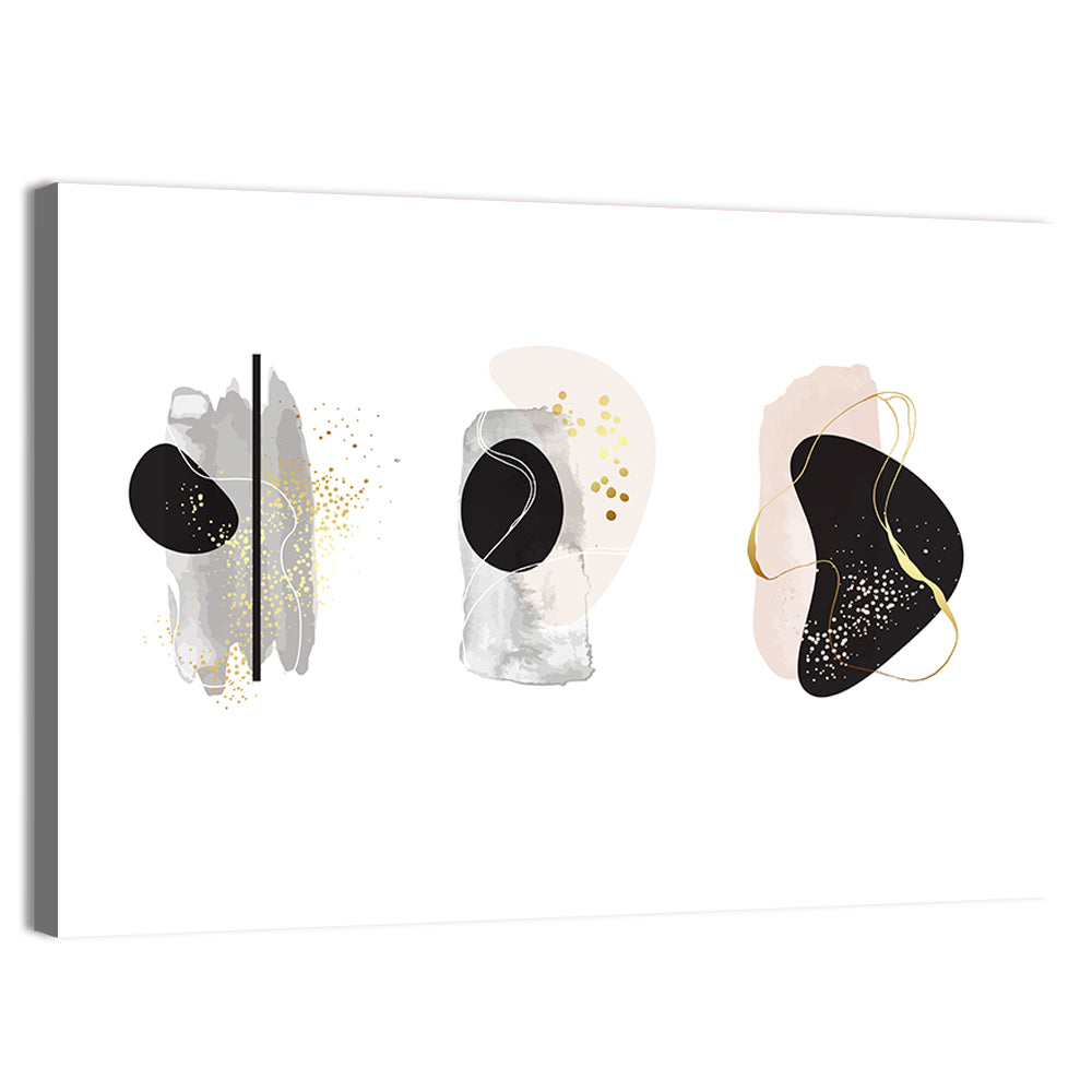 Minimalist Abstract Triptych with Gold Accents Wall Art, canvas print, landscape