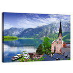 Hallstatt Lake View with Church Tower Wall Art