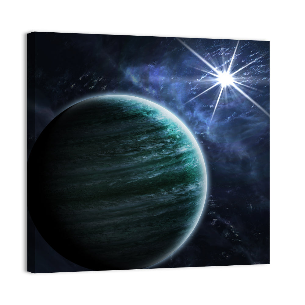 Blue Planet Closeup with Star Flare Wall Art