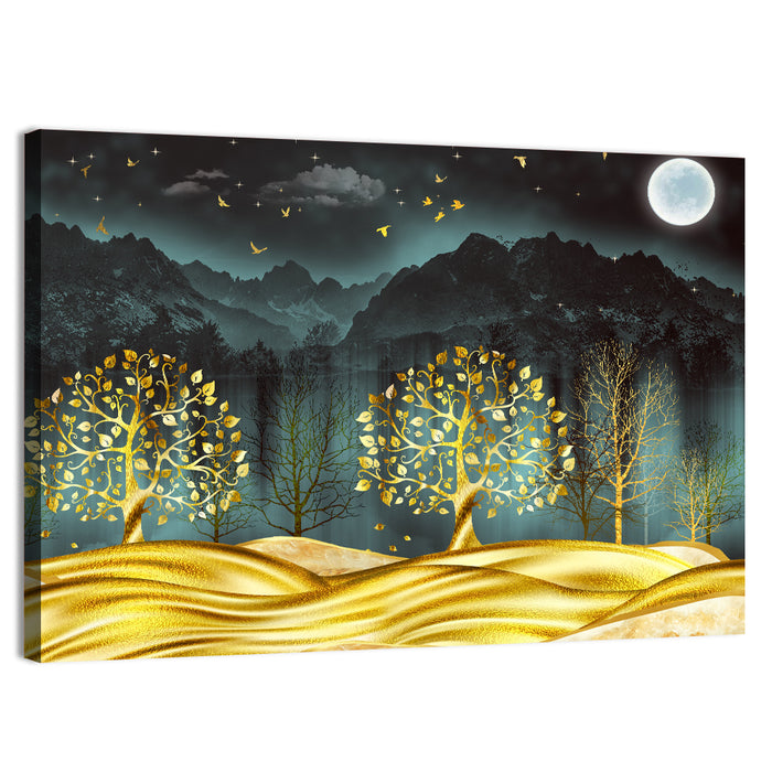 Golden Moon Jungle Landscape Wall Art as a canvas print