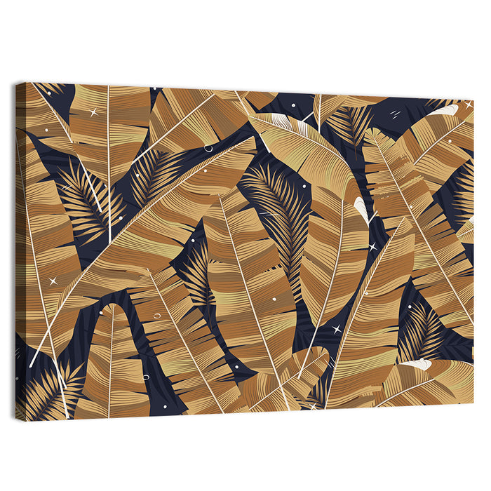 Golden Banana Leaves Pattern Wall Art as a canvas print