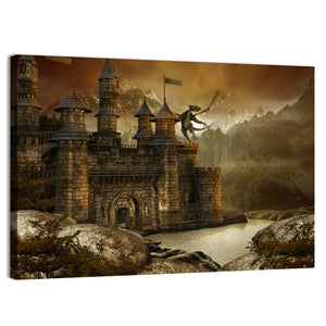 Dragon Over Fairytale Castle Wall Art