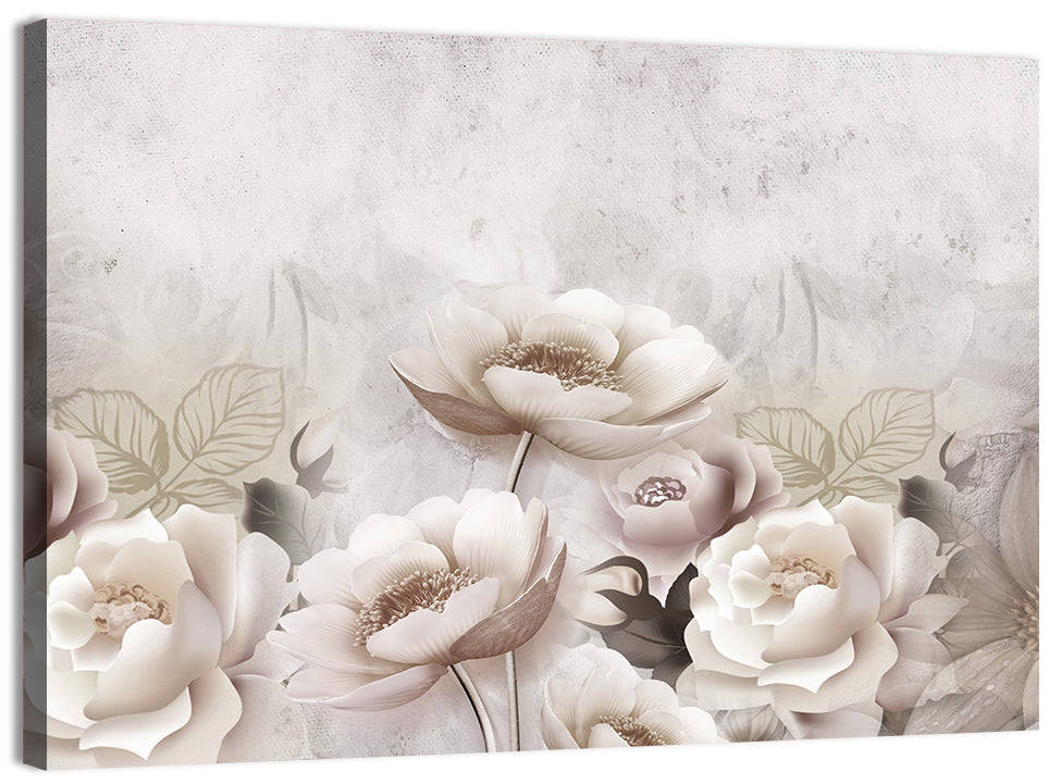 Layered White Roses Wall Art, canvas print, landscape