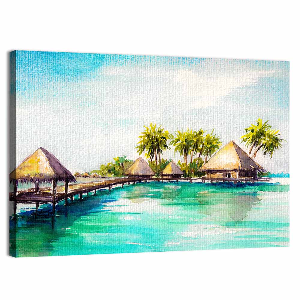 Overwater Bungalows Wall Art, canvas print, landscape