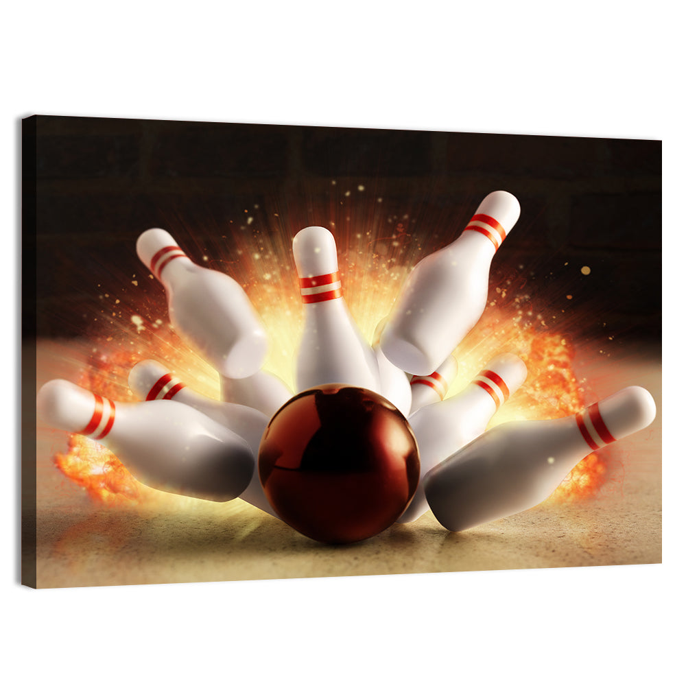 Fiery Bowling Strike Wall Art, canvas print, landscape