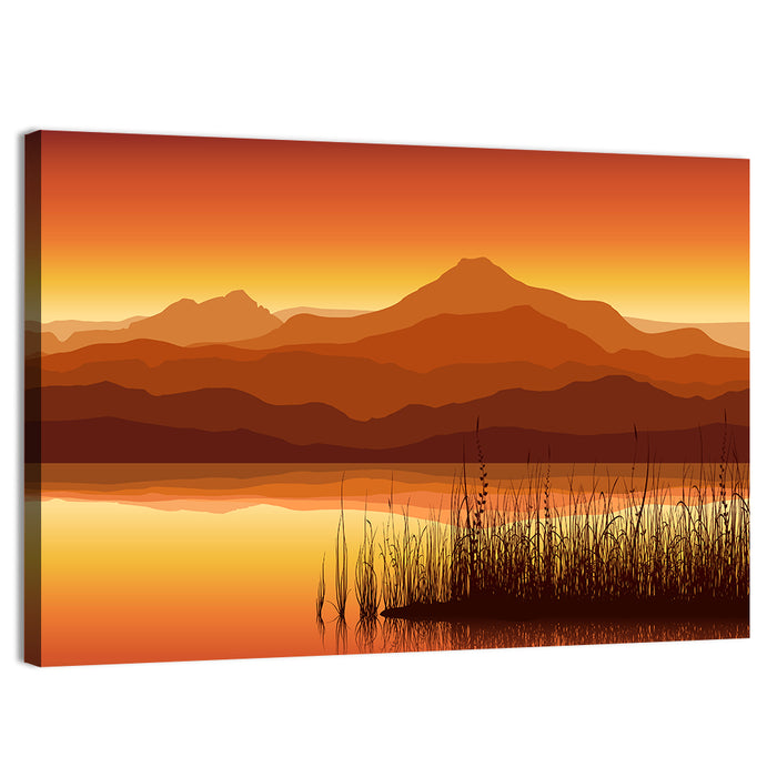 Golden Mountain Lake Sunset Wall Art as a canvas print