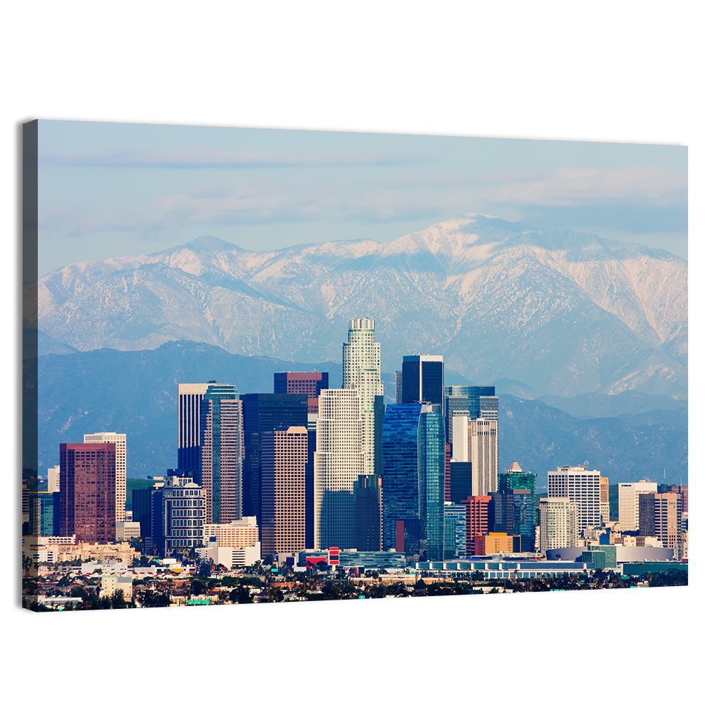 Los Angeles Skyline with Snowy Peaks Wall Art