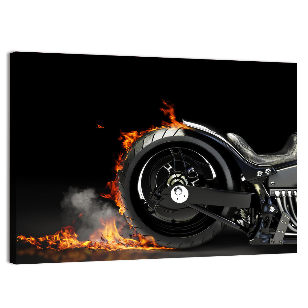 Motorcycle Burnout with Flames Wall Art, canvas print, landscape