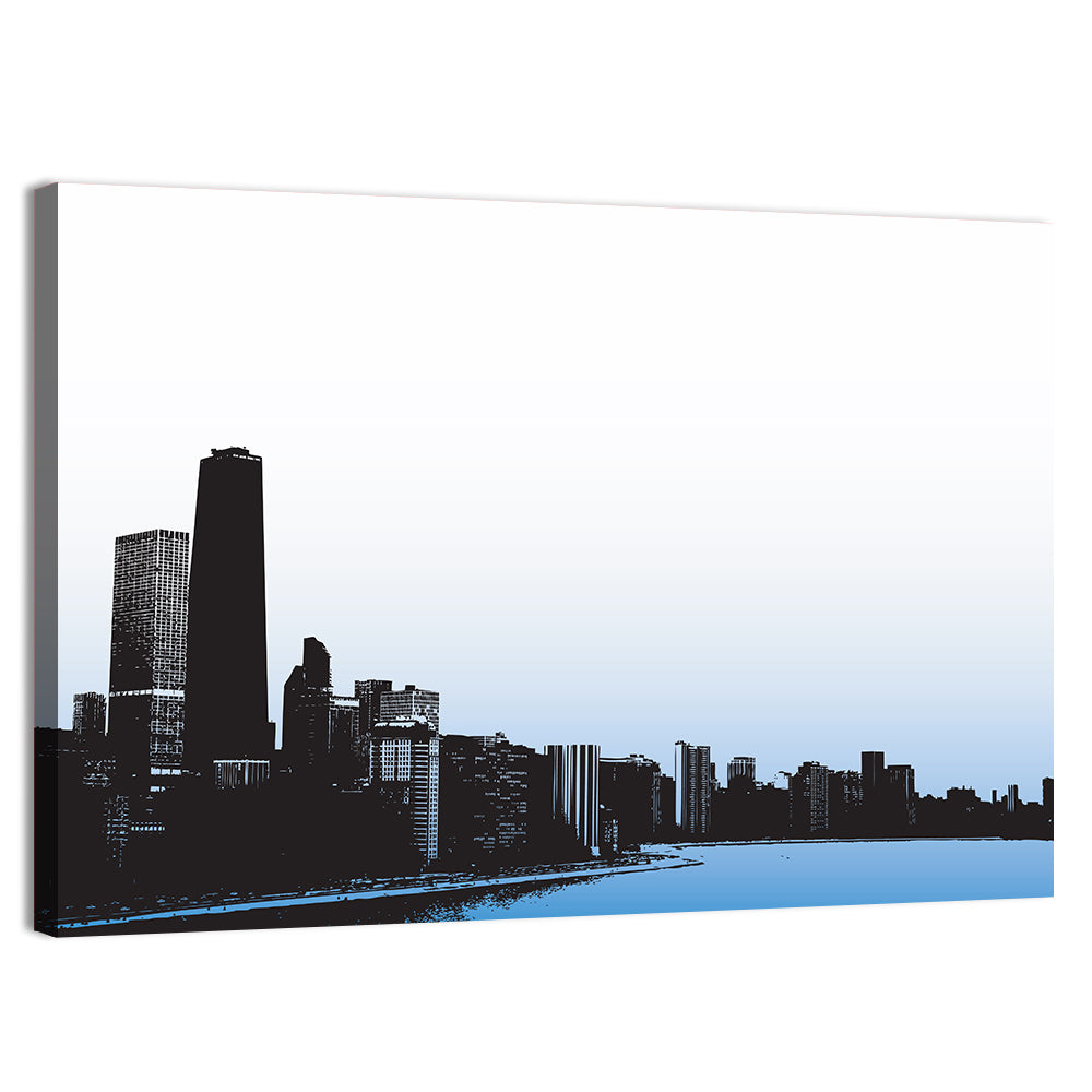 Chicago Skyline Blue Reflection Wall Art, canvas print, landscape
