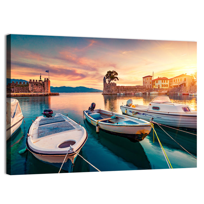 Nafpaktos Harbor at Sunset Wall Art as a canvas print
