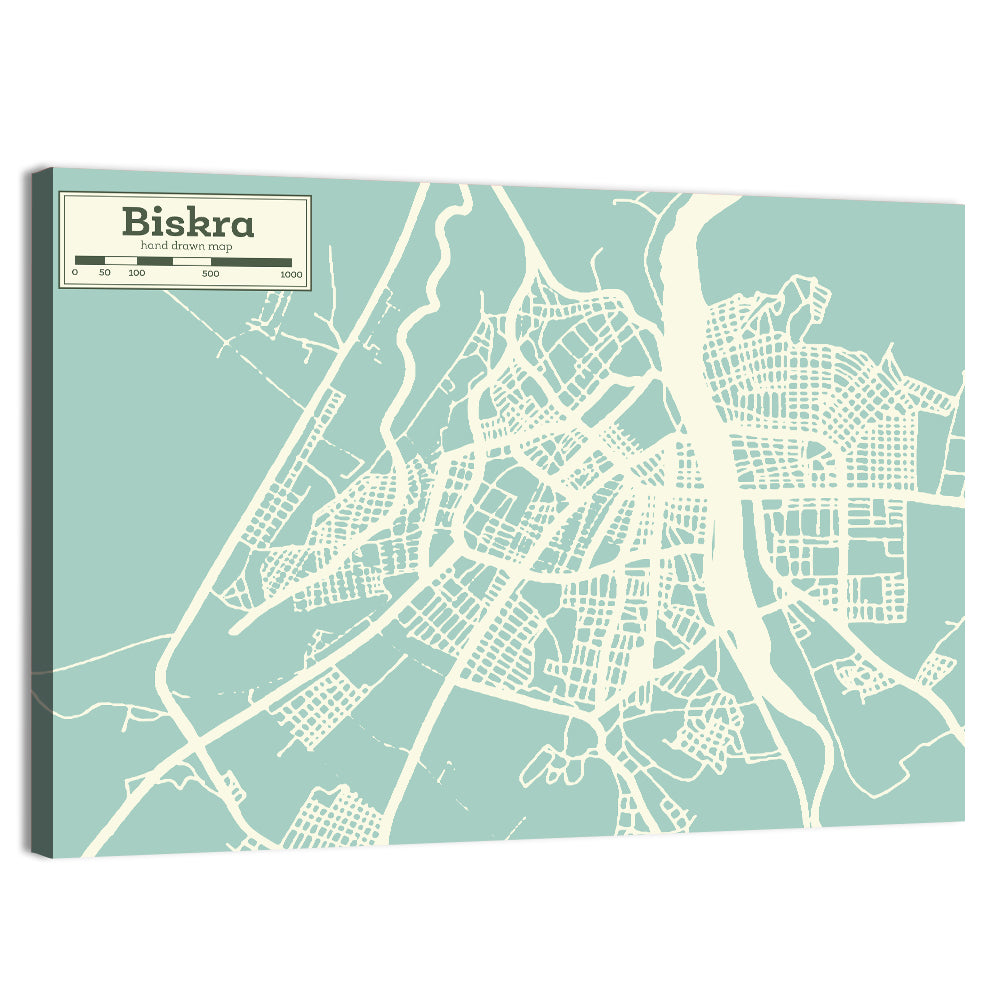 Biskra Aerial Map Wall Art, canvas print, landscape
