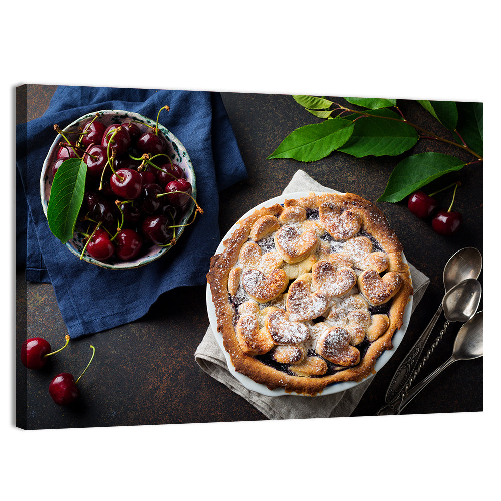 Homemade Cherry Lattice Pie Wall Art, canvas print, landscape